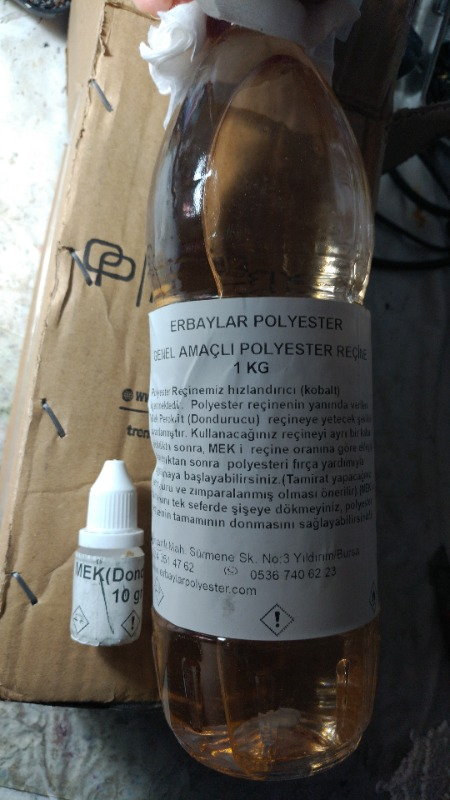Fiber Elyaf Kompozit Fiber Elyaf Polyester Reçine 1kg. (Sertleştiricili)+Mek 10 Gr.