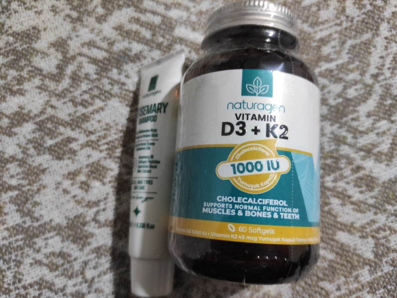Naturagen Vitamin D3 + K2 1000 IU 60 Softgel Kapsül Gluten Free TR Menşeli Takviye Edici Gıda