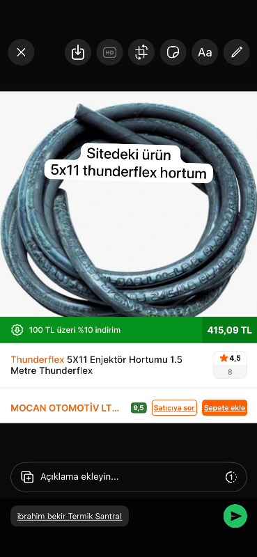 Thunderflex 5X11 Enjektör Hortumu 1.5 Metre Thunderflex