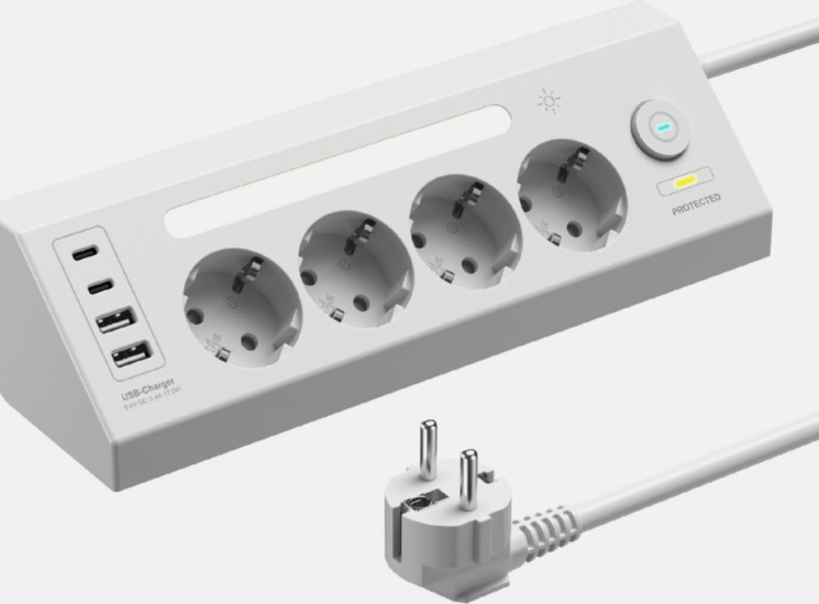 Fulltech Ftr-22 Gece Lambalı Akım Korumalı Çoklu Priz - Beyaz
