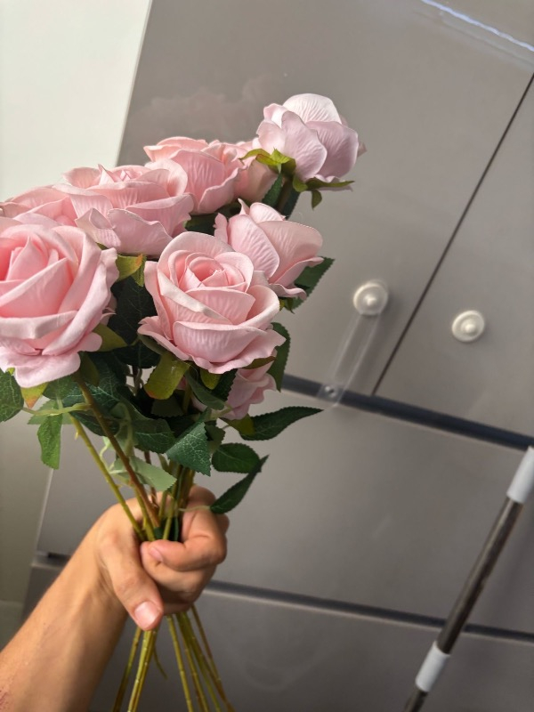 Nettenevime Yapay Çiçek Pembe Gül 12 Adet Tek Dal 50 cm