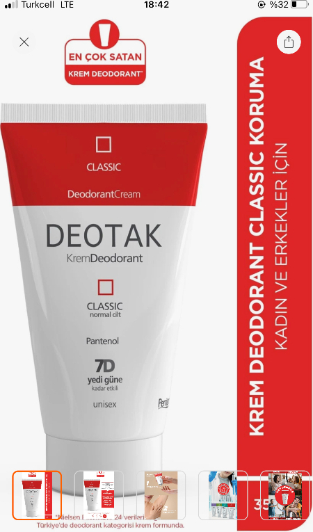 Deotak Klasik Krem Deodorant 35 ml