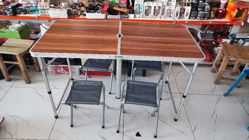 Uniqamping Çanta Tipi 4 Tabureli Katlanır Kamp Masa Seti - Ahşap Desen