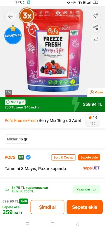Pol's Freeze Fresh Berry Mix 16 g x 3 Adet