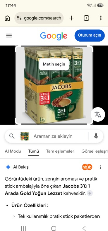 Jacobs 3ü1 Arada Gold Yoğun Lezzet 720 gr Kafeinli Kahve Menşei Türkiye