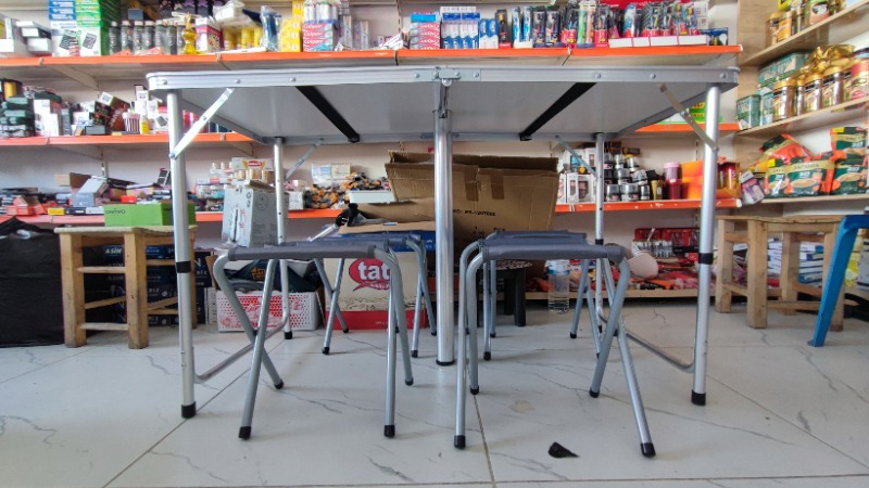 Uniqamping Çanta Tipi 4 Tabureli Katlanır Kamp Masa Seti - Ahşap Desen