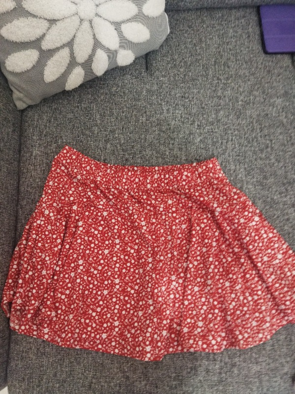 Lela Çiçekli Şort Etek 5864024 Kırmızı - Beyaz Beli Lastikli Polyester Mini Boy Kadın Etek