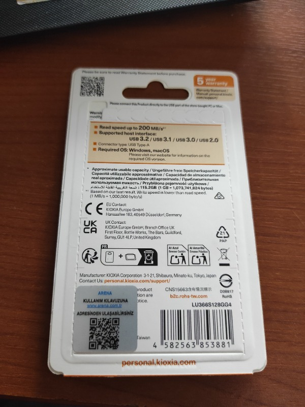 Kioxia 128GB U366 Metal Usb 3.2 Gen 1 Flash Bellek (LU366S128GG4)