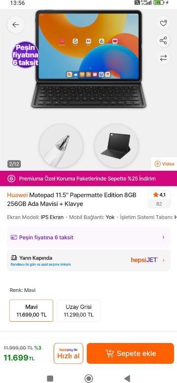 Huawei Matepad 11.5" Papermatte Edition 8GB 256GB Ada Mavisi + Klavye