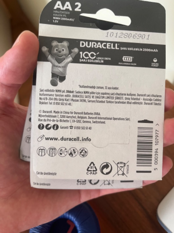 Duracell AA Şarj Edilebilir Kalem Pil 2500mAh 1.2V 2'li Paket (HR06 / DX1500)