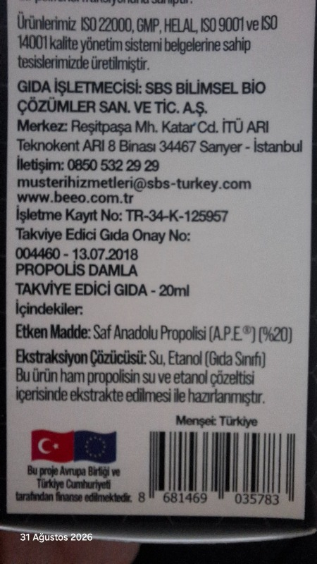BEE'O Propolis Damla, 20 ml