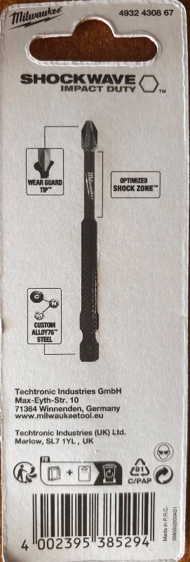 Milwaukee Bits Uç Pz2 90 mm. 1'li Paket Shockwave
