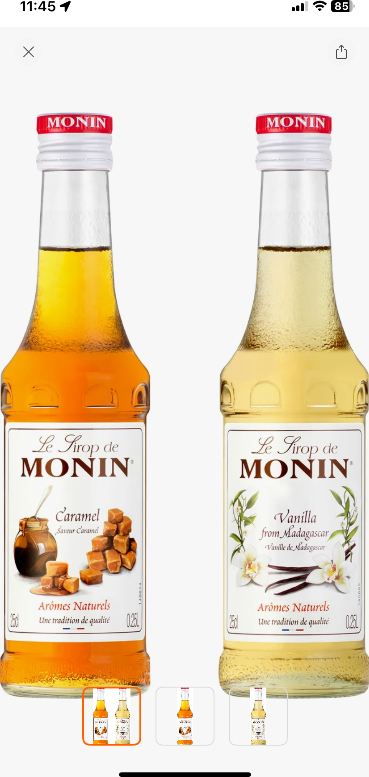 Monin Vanilya ve Karamel Aromalı Premium Kahve Şurubu 250 ml 2'li Set Toplam 500 ml