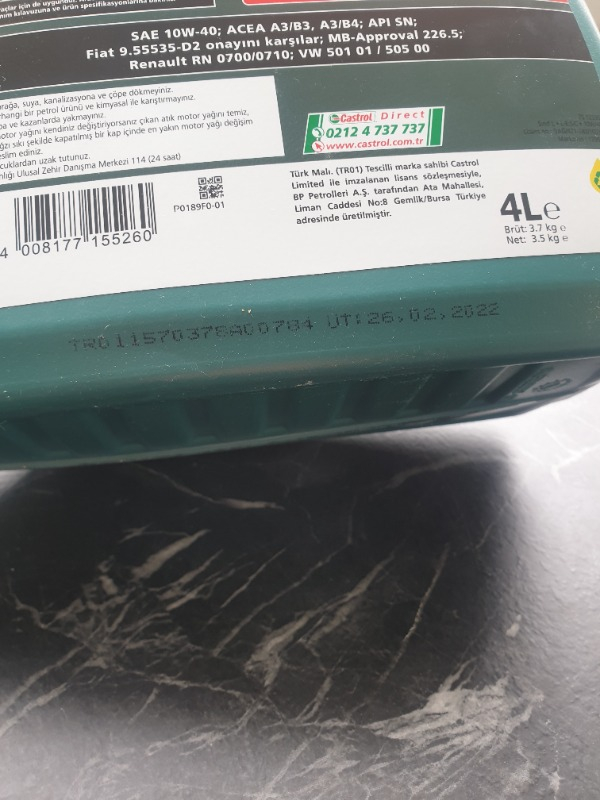 Castrol Magnatec 10W-40 A3/B4 4 Litre Motor Yağı Benzinli Araçlar ( Üretim Yılı: 2021)