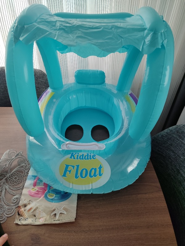 Float Gölgelikli Bebek Simidi Mavi - Beyaz Renkli 0 - 24 Ay İçin Güvenli Yüzme Yardımcısı