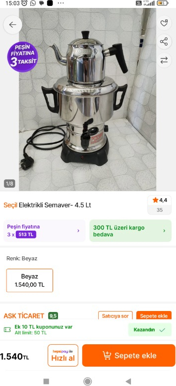 Seçil Elektrikli Semaver- 4.5 Lt
