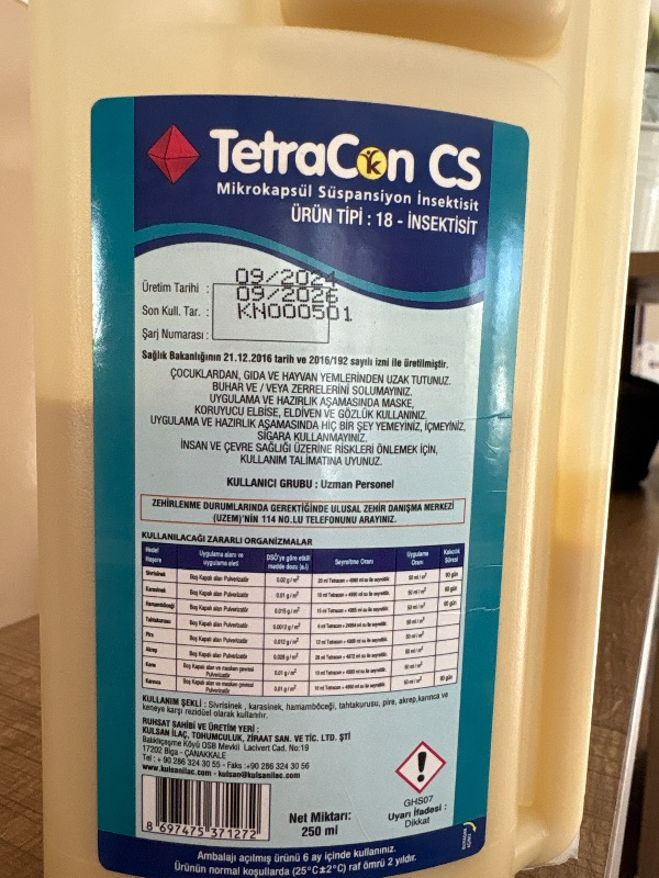 KULSAN Tetracon Cs Konsantre Genel Haşere Böcek Ilacı 250 ml