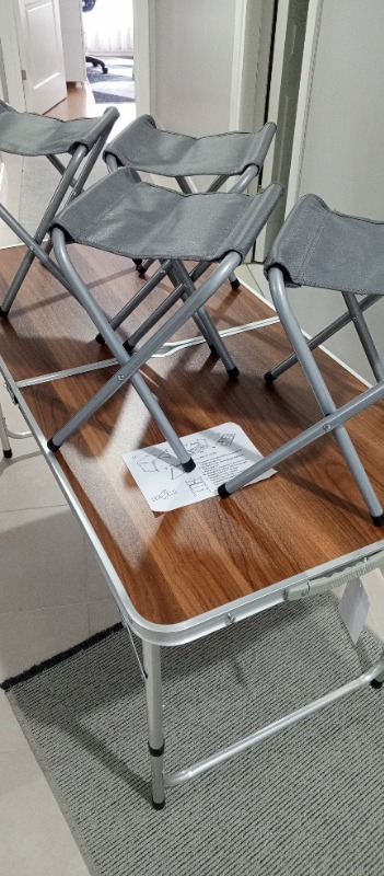 Uniqamping Çanta Tipi 4 Tabureli Katlanır Kamp Masa Seti - Ahşap Desen
