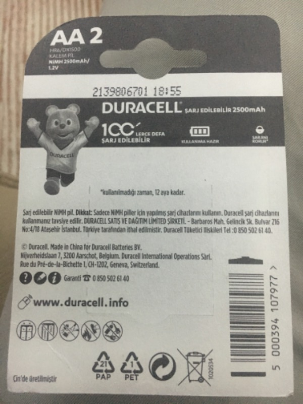 Duracell Şarj Edilebilir AA Kalem Pil 2500 mAh 2'li Paket