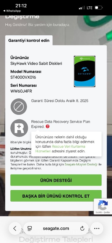 Seagate 4TB Skyhawk RV ST4000VX016 3.5" 5900Rpm 256 MB 7x24 Güvenlik Hdd (Resmi Distribitör Ürünü)