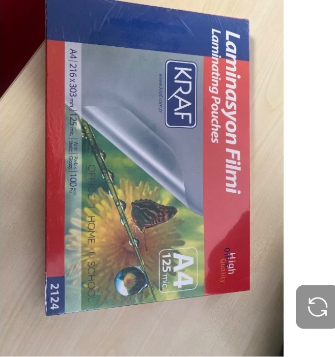 Kraf Laminasyon Filmi Parlak A4 125Mic 100'lü (2124)