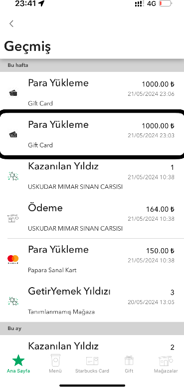 Starbucks Hediye Kartı 1000 TL