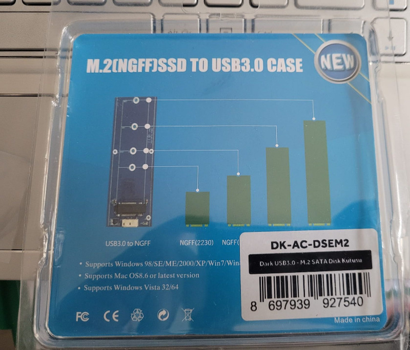Dark USB3.0 - M.2 NGFF SATA Disk Kutusu (DK-AC-DSEM2)