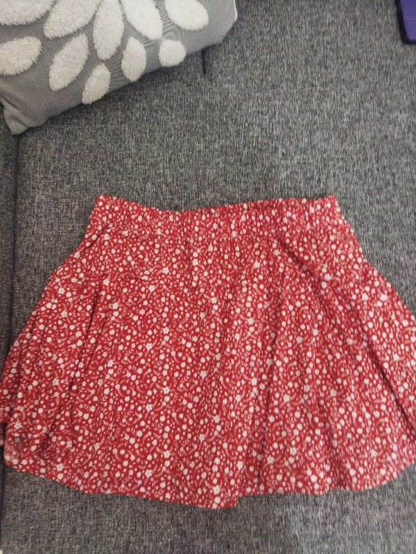 Lela Çiçekli Şort Etek 5864024 Kırmızı - Beyaz Beli Lastikli Polyester Mini Boy Kadın Etek