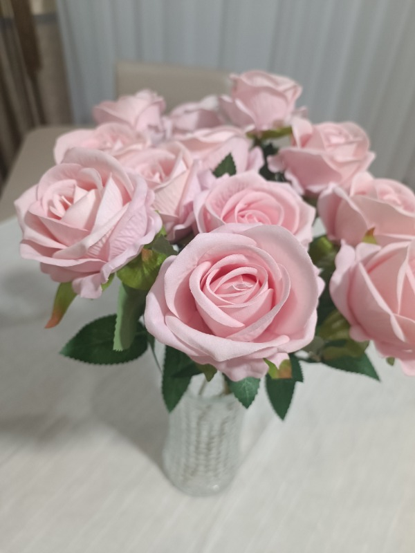 Nettenevime Yapay Çiçek Pembe Gül 12 Adet Tek Dal 50 cm