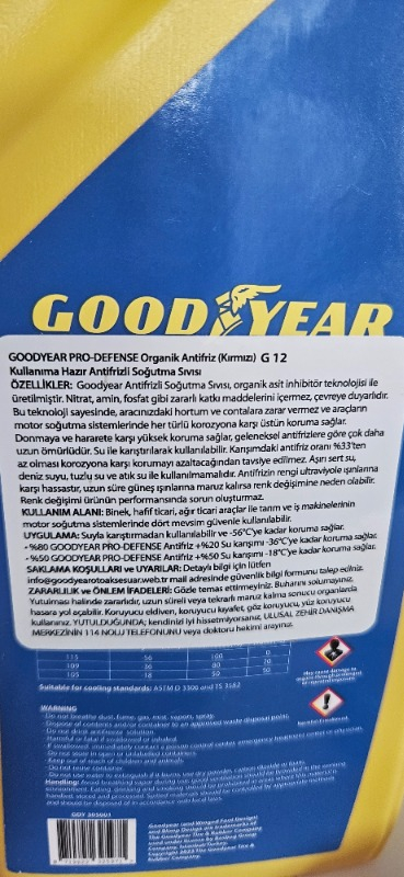 GOODYEAR KIRMIZI ORGANİK ANTİFRİZ -56 °C 1 LT