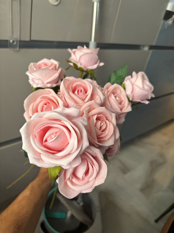 Nettenevime Yapay Çiçek Pembe Gül 12 Adet Tek Dal 50 cm