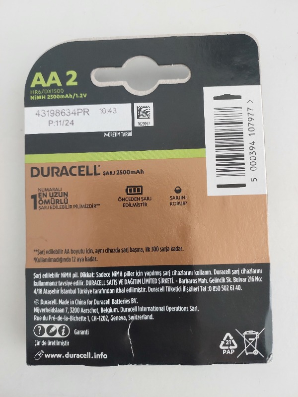 Duracell Şarj Edilebilir AA Kalem Pil 2500 Mah 4'Lü Paket