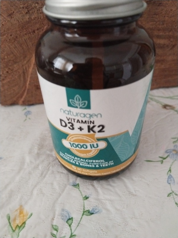 Naturagen Vitamin D3 + K2 1000 IU 60 Softgel Kapsül Gluten Free TR Menşeli Takviye Edici Gıda