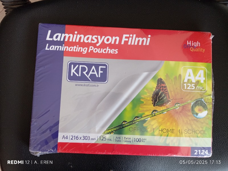 Kraf Laminasyon Filmi Parlak A4 125Mic 100'lü 2124