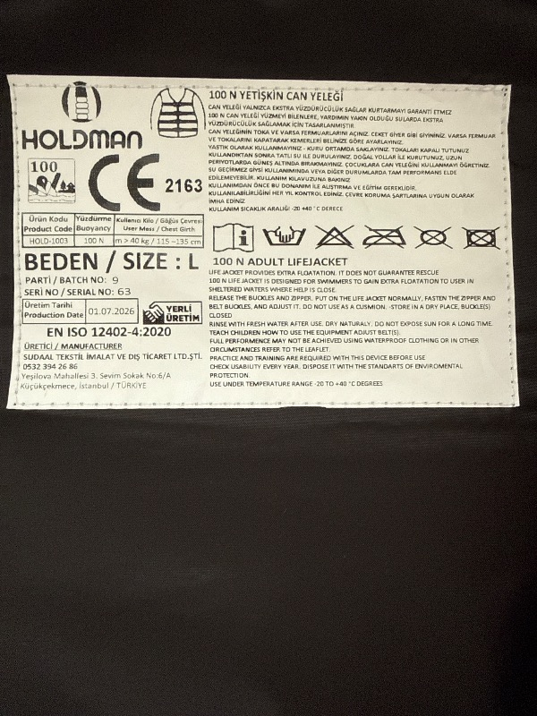 Holdman Can Yeleği Sertifikalı 100 Newton