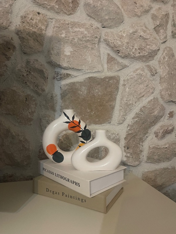 Luniva Home Bohem Desenli 2'li Halka Vazo Seti Ev Ofis Dekoru Hediyelik Set