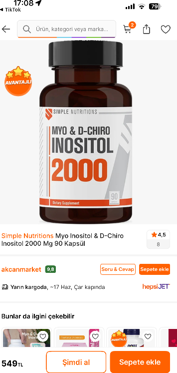 Simple Nutritions Myo Inositol & D-Chiro Inositol 2000 Mg 90 Kapsül
