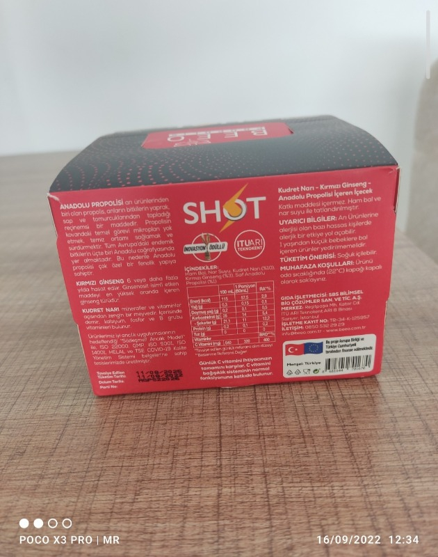BEE'O Kudret Narı Ginseng Propolis 12'li Shot 12x50 ml