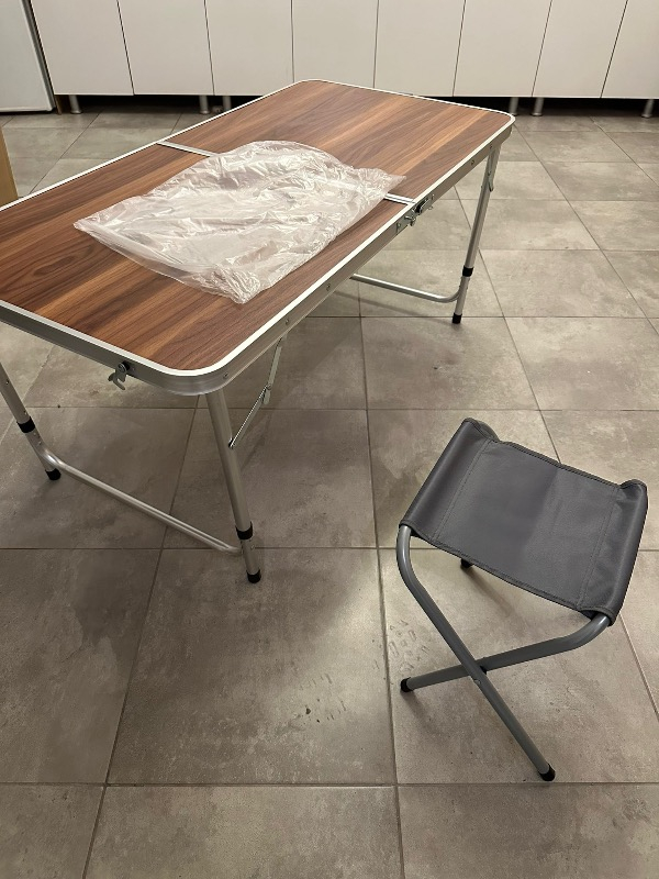 Uniqamping Çanta Tipi 4 Tabureli Katlanır Kamp Masa Seti - Ahşap Desen