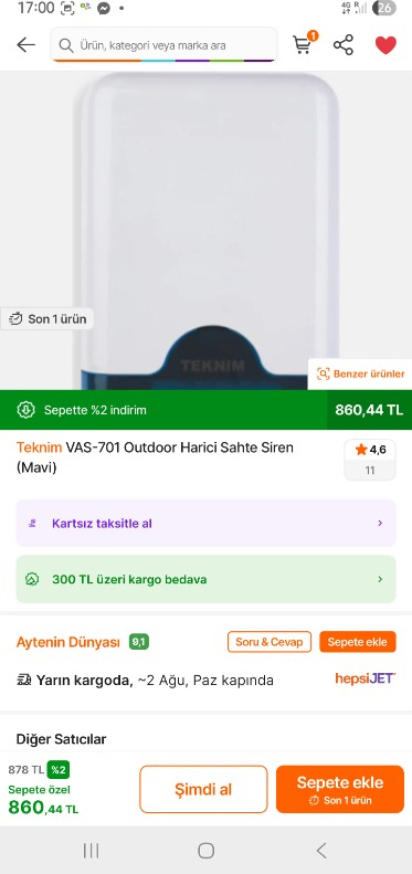 Teknim VAS-701 Outdoor Harici Sahte Siren (Mavi)