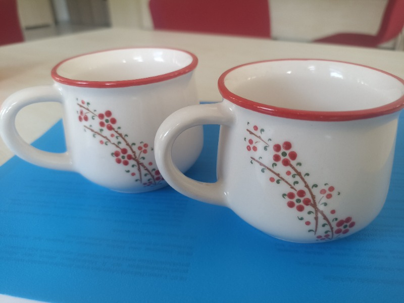 Aryıldız Rosella 2’li Kupa Bardağı Kırmızı Çizgili Porselen Set 150 ml El Yapımı
