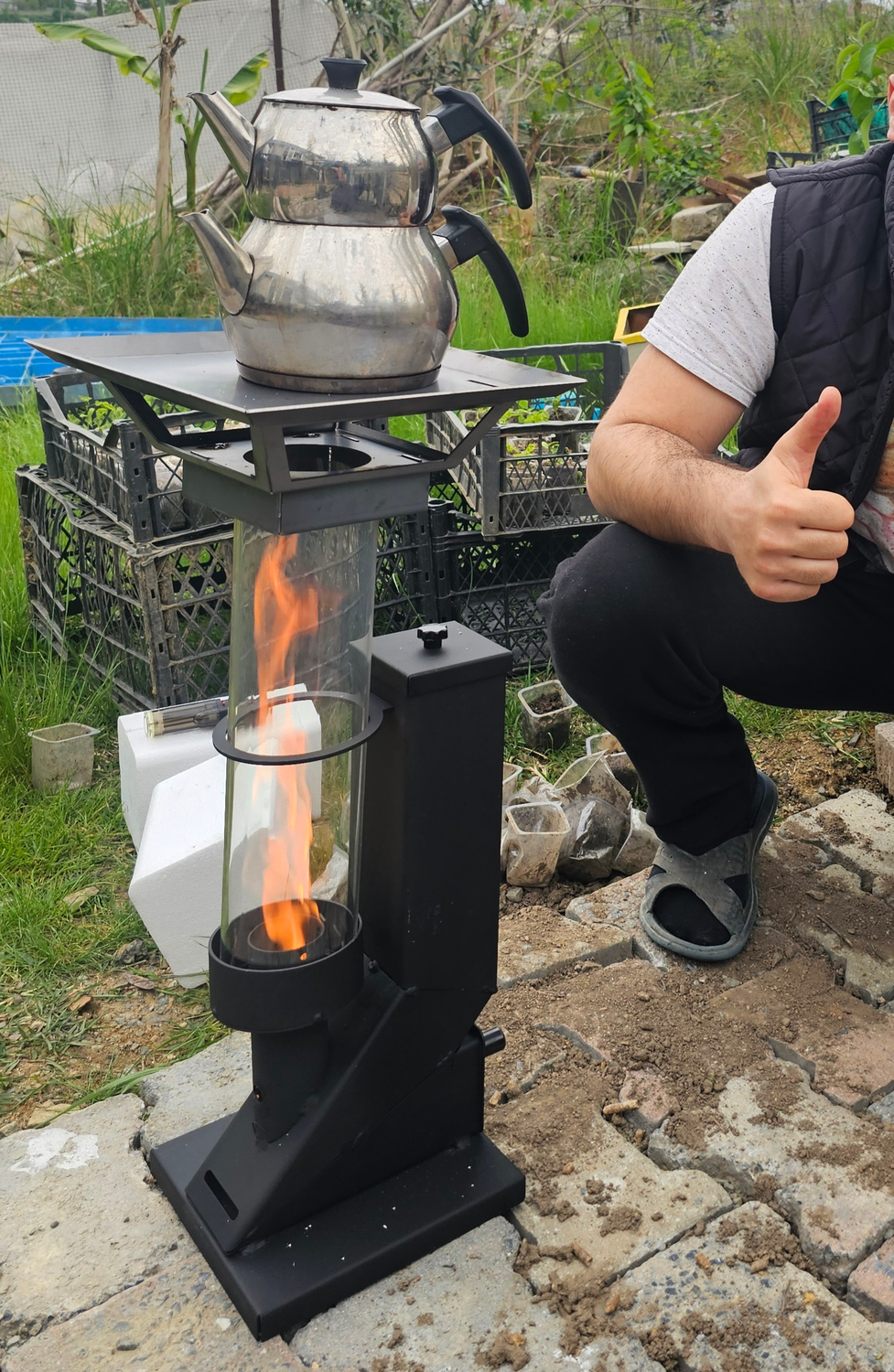 Özmen Soba Mini Kamp Pelet Sobası - Portatif Taşınabilir Dış Mekan Bahçe Sobası