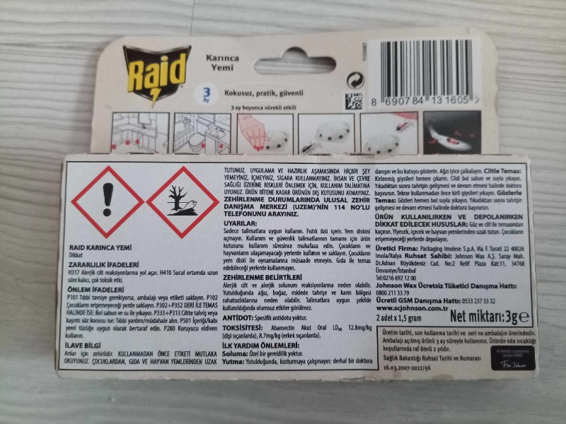 Raid Kokusuz Karınca Yemi - Uzun Süreli Etki, 3 g × 2 Adet, Pratik Kullanım ve Hızlı Sonuç için Güçlü Formül