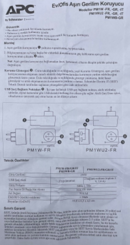 Schneider Electric APC Tekli Akım Korumalı Priz  230V
