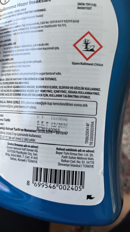 Bayer K-Othrıne 500 cc Etkili Oda Spreyi Hamam Böceği için Kokusuz ve Kullanıma Hazır Ürün