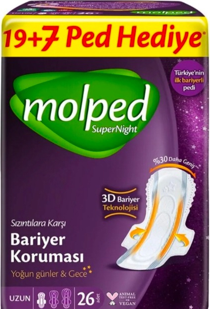 Molped Supernight Hijyenik Ped Gece 26 Adet Uzun