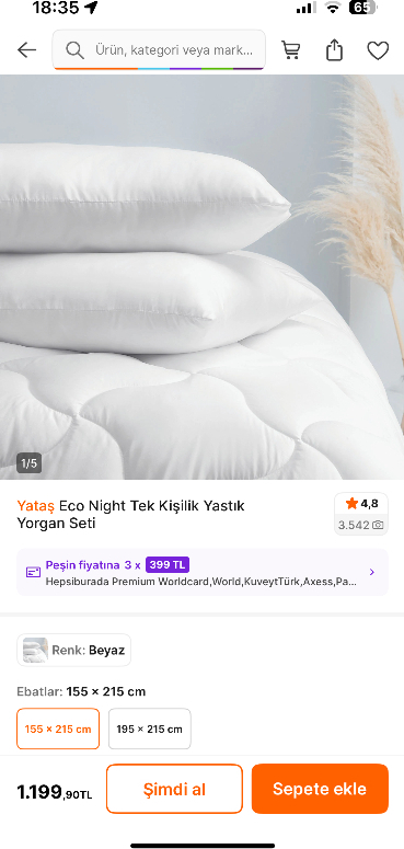 Yataş Eco Night Tek Kişilik Yastık Yorgan Seti
