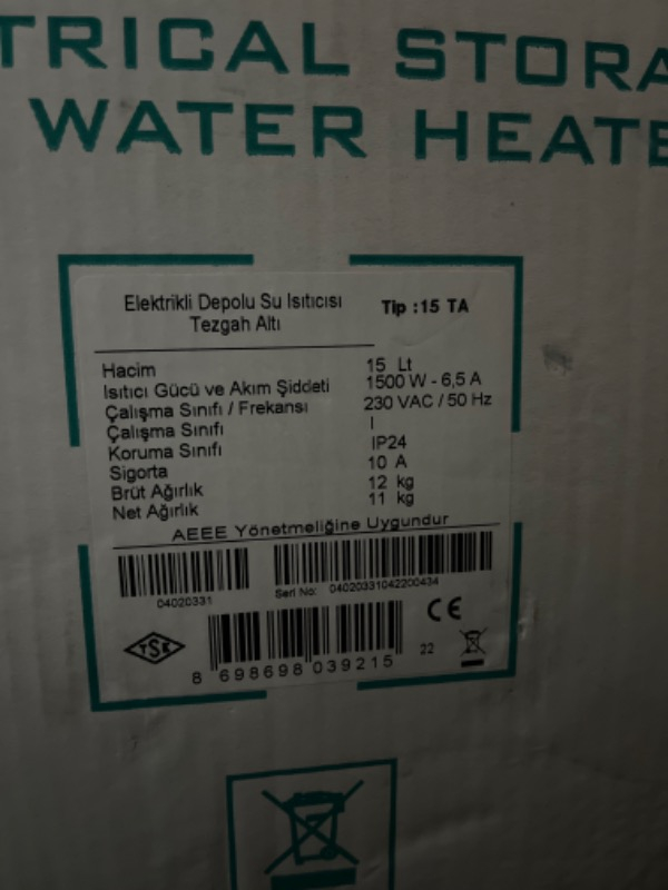 Baymak 15 Lt. Yeni Tip Tezgah Altı El. Termosifon