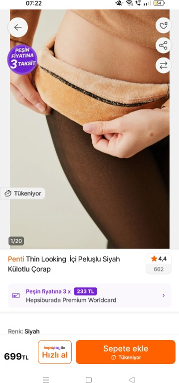 Thin Looking  İçi Peluşlu Siyah Külotlu Çorap
