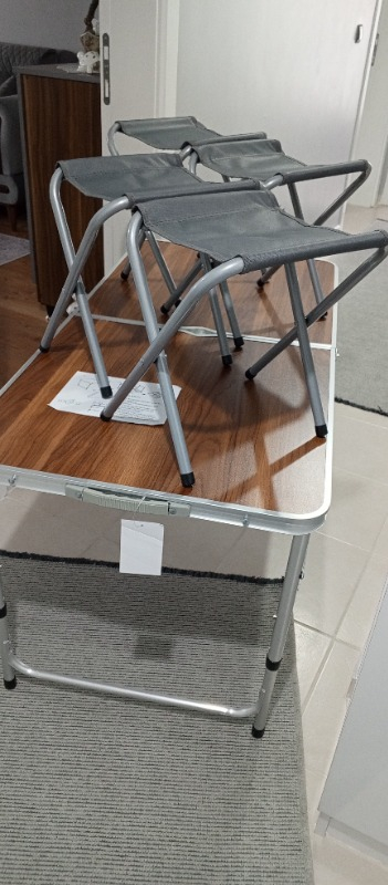 Uniqamping Çanta Tipi 4 Tabureli Katlanır Kamp Masa Seti - Ahşap Desen